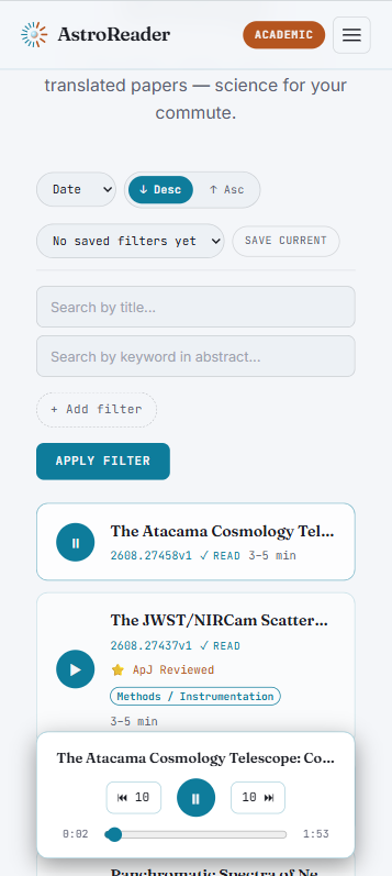 Cosmic Briefings list of audio briefings